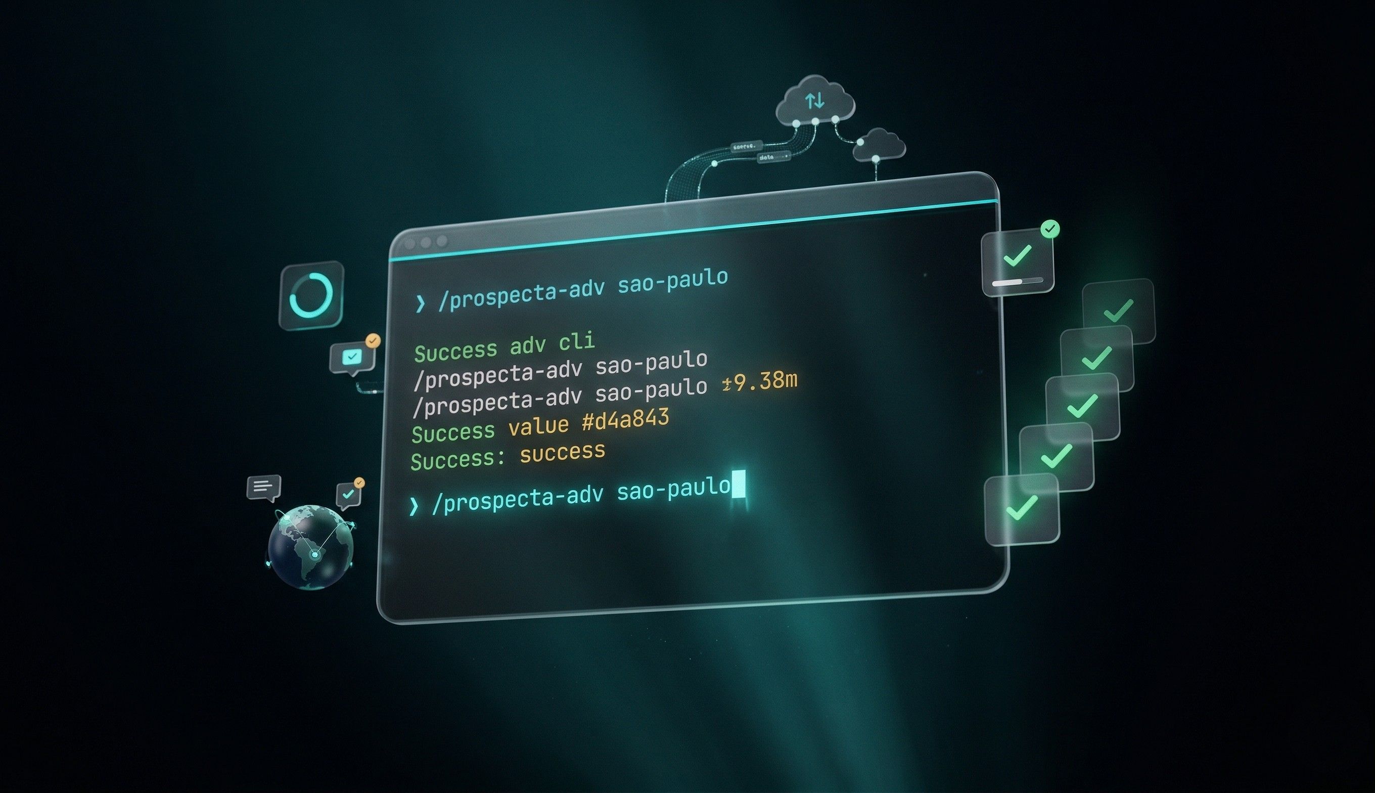 Terminal CLI real do sistema executando comandos com sucesso